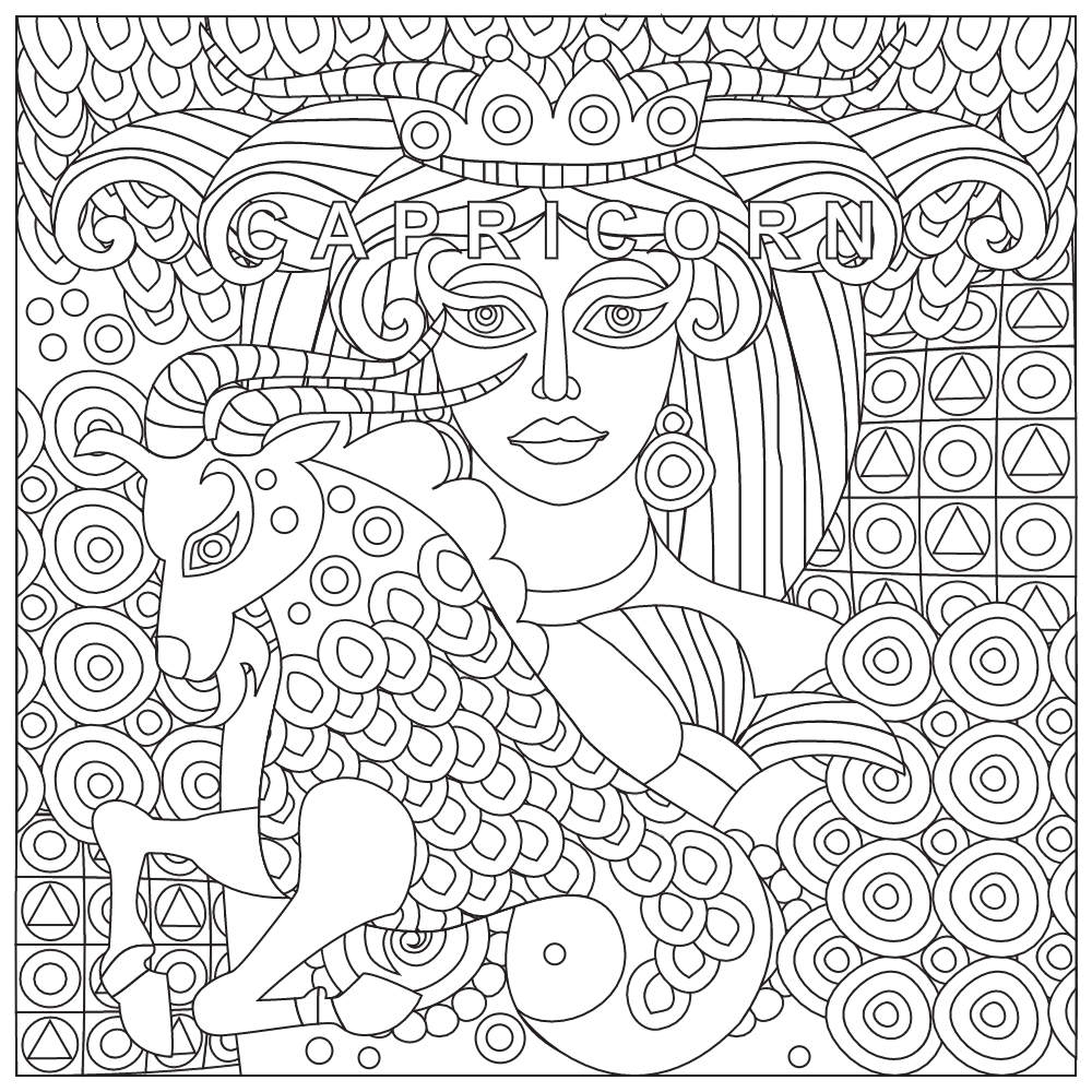 1000x1000 Capricorn Coloring Page Zodiac Coloring Pages For Adults