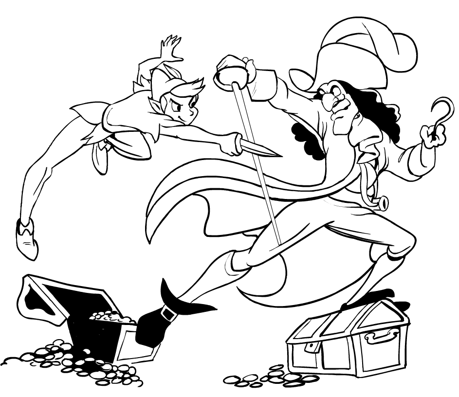 943x816 Drawing Peter Pan Versus Captain Hook Coloring Page