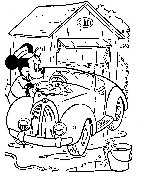 582x729 Mickey Mouse Washing Car Coloring Page Car Wash Party