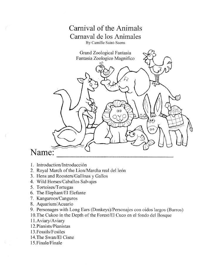 722x934 Carnival Of The Animals Worksheet Packet By Camille Saint Saens