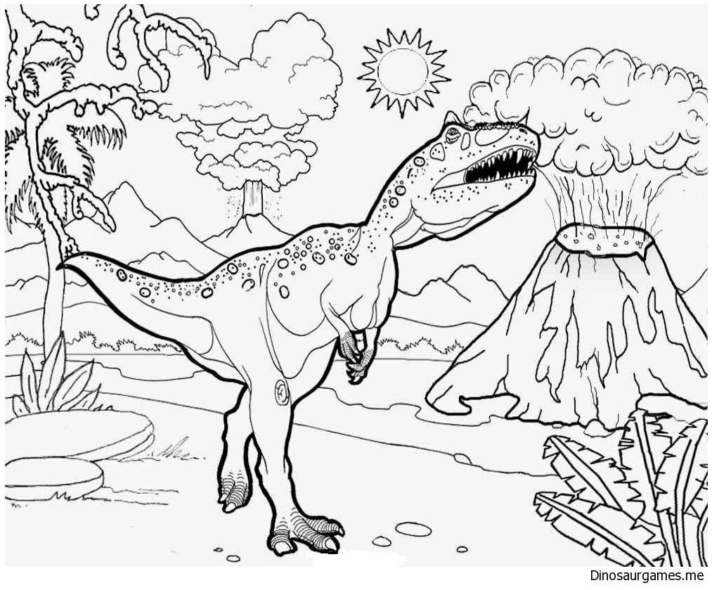 1013x839 Dinosaurs And Volcanoes Coloring Page.