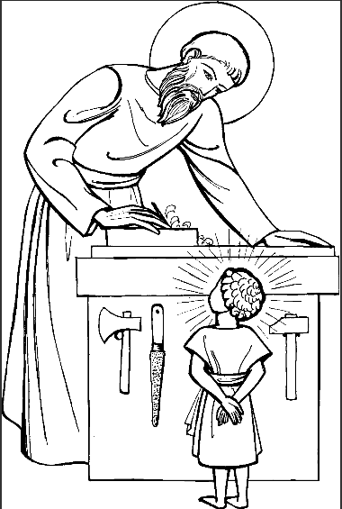 380x565 Coloring Page St. Joseph Amp Child Jesus Carpenter Shop Religion