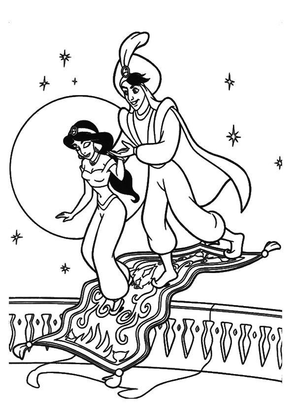 595x842 Jasmine Coloring Pages With Aladdin On Flying Carpet