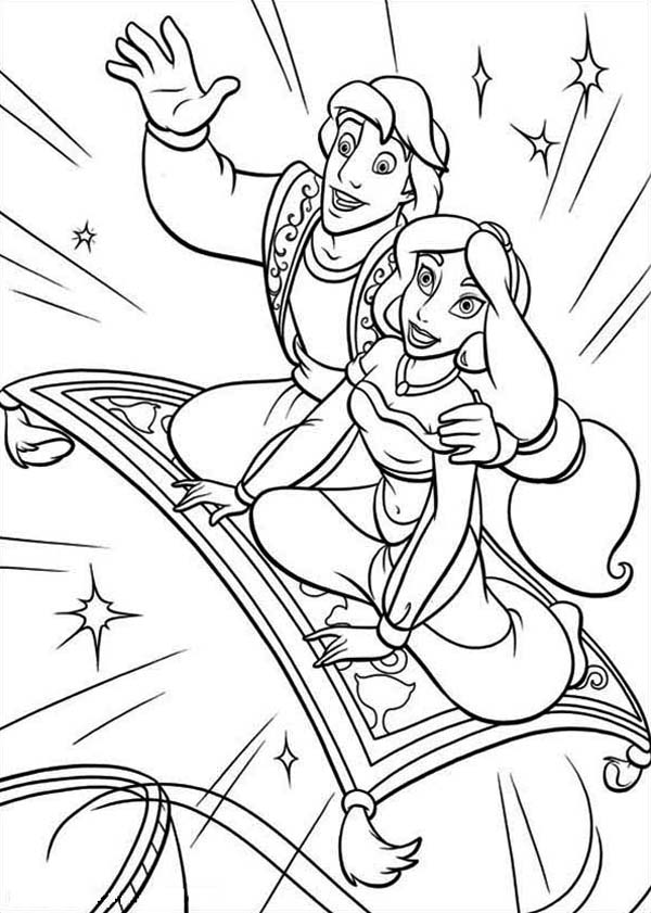 600x841 Aladdin Invite Jasmine To Fly With Magic Carpet Coloring Page