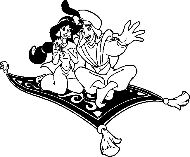 650x538 Aladdin And Jasmine On Magic Carpet Coloring Pages