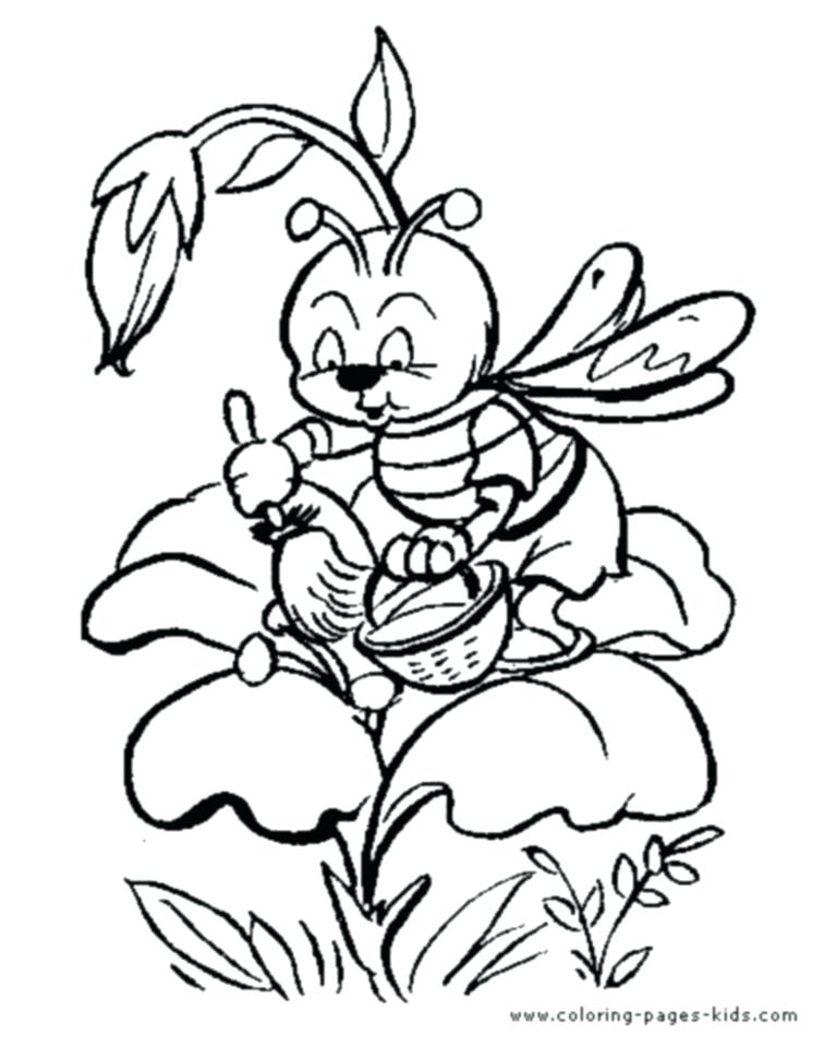 768x960 Honey Bee Coloring Pages Cartoon Bee Collecting Nectar From Flower