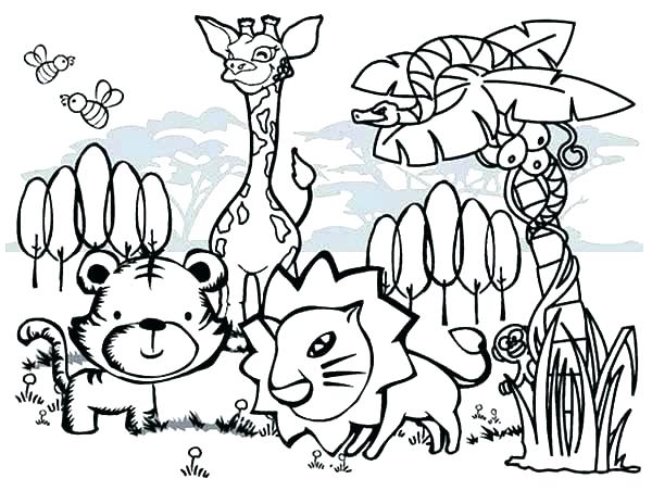 600x452 Jungle Animals Coloring Page Cartoon Animal Coloring Pages Cute