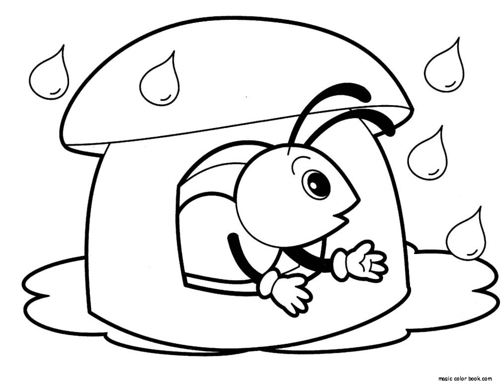 1008x768 Ant Mushroom Rain Popular Spring Coloring Pages Print