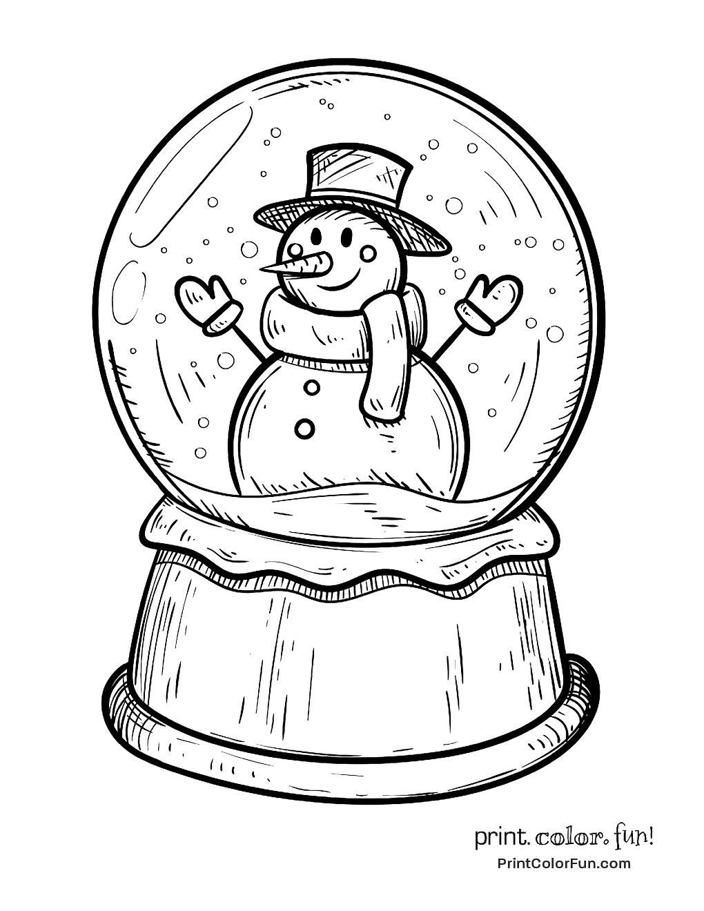 1020x1320 Winter Snow Globe With Snowman Coloring Page Print Color Fun