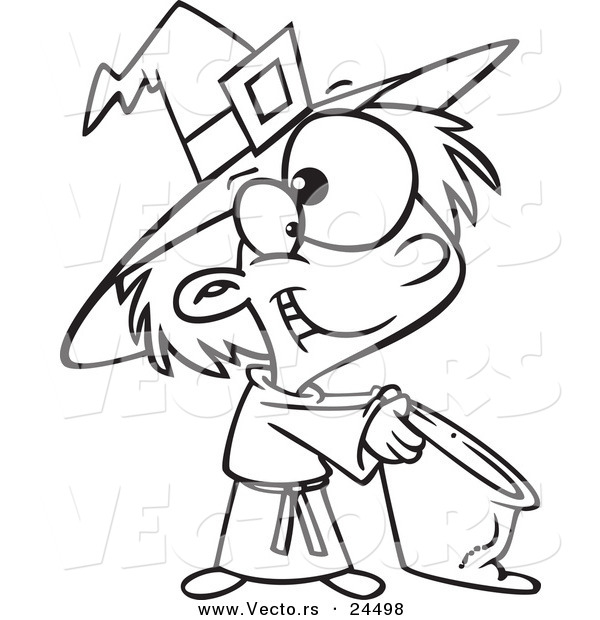 600x620 Vector Of A Cartoon Halloween Witch Girl Trick Or Treating