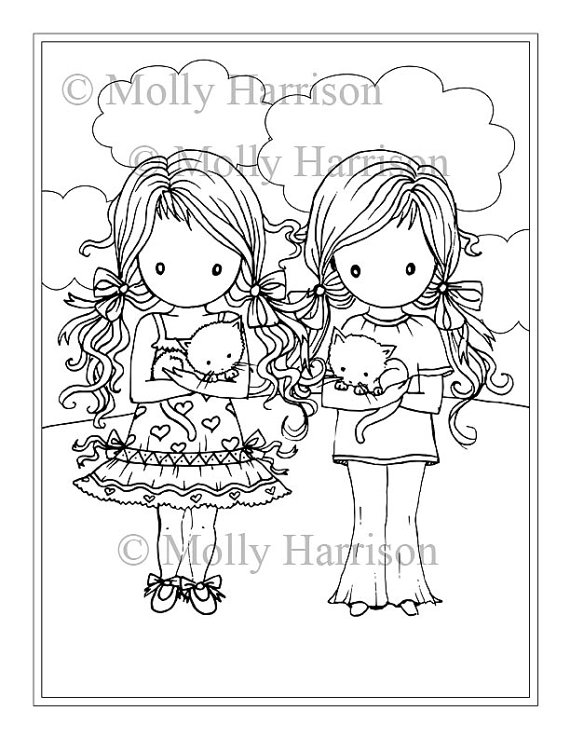 570x738 Little Twin Girls With Kitties