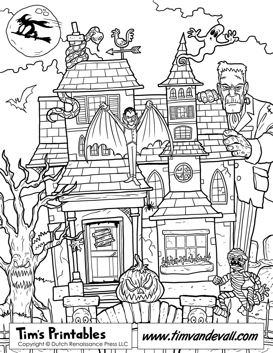 927x1200 Haunted Castle Coloring Pages