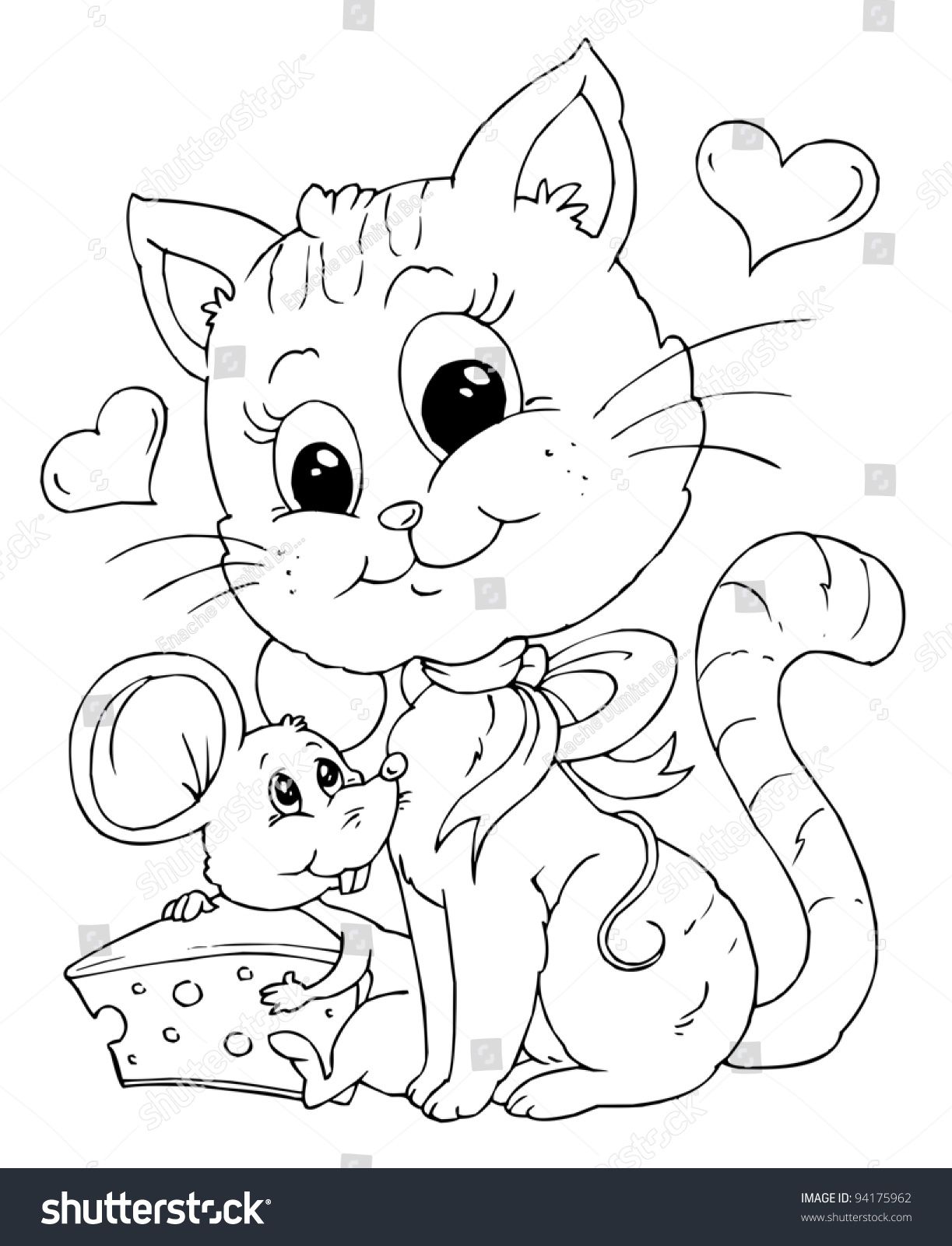 1223x1600 Incredible Friends Mouse Cat Illustration Coloring Page Stock