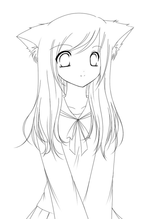 580x836 Best Cat Girls Anime Coloring Pages Free 1461 Printable