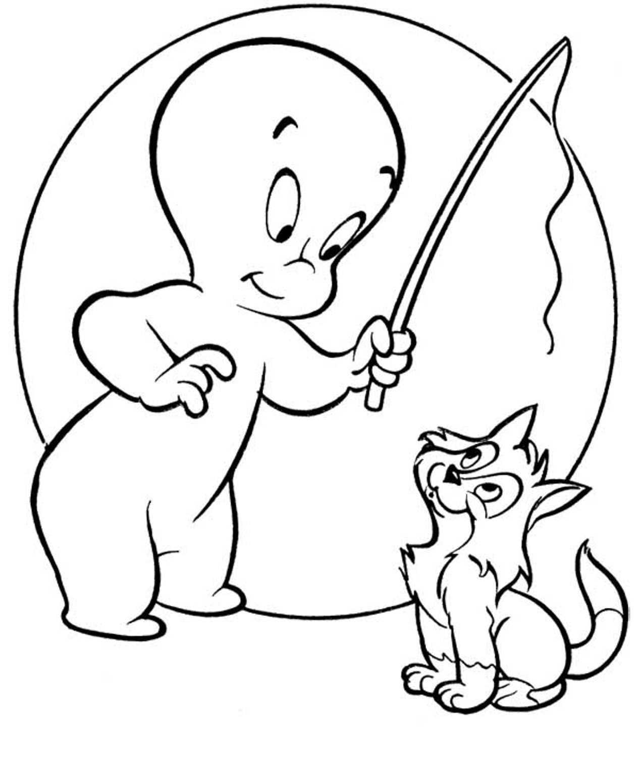 1266x1509 Casper Ghost Coloring Pages For Kids With Cat Cartoon Coloring