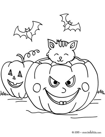 363x470 Pumpkin With Bats And Cats Coloring Pages