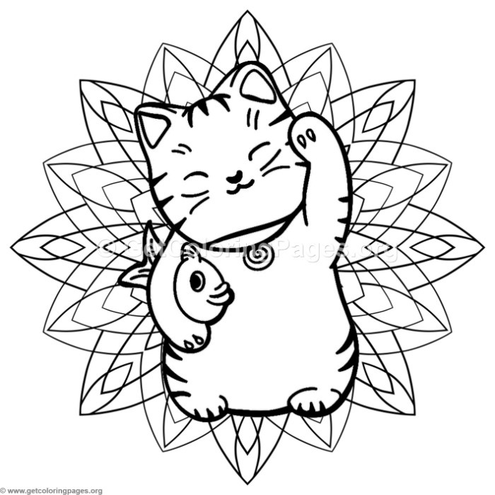 700x700 Lucky Cat Mandala Coloring Pages