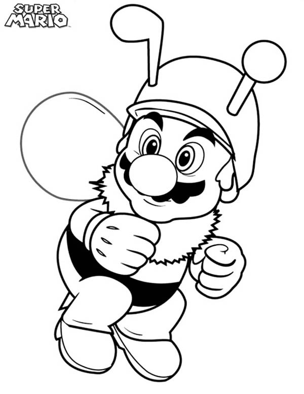 600x776 Super Mario Brothers Wearing Bee Costume Coloring Page Color Luna