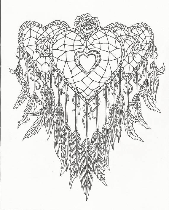570x711 Dream Catcher Coloring Pages Heart Dream Catcher Coloring Page 570