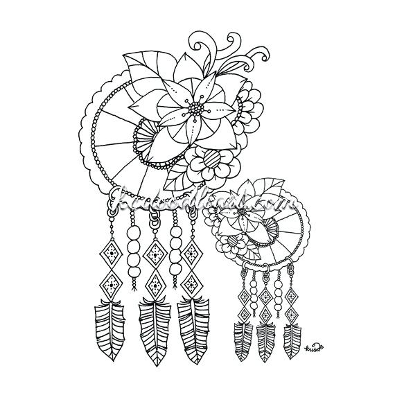 570x570 Dreamcatcher Coloring Pages Instant Digital Download Dream Catcher