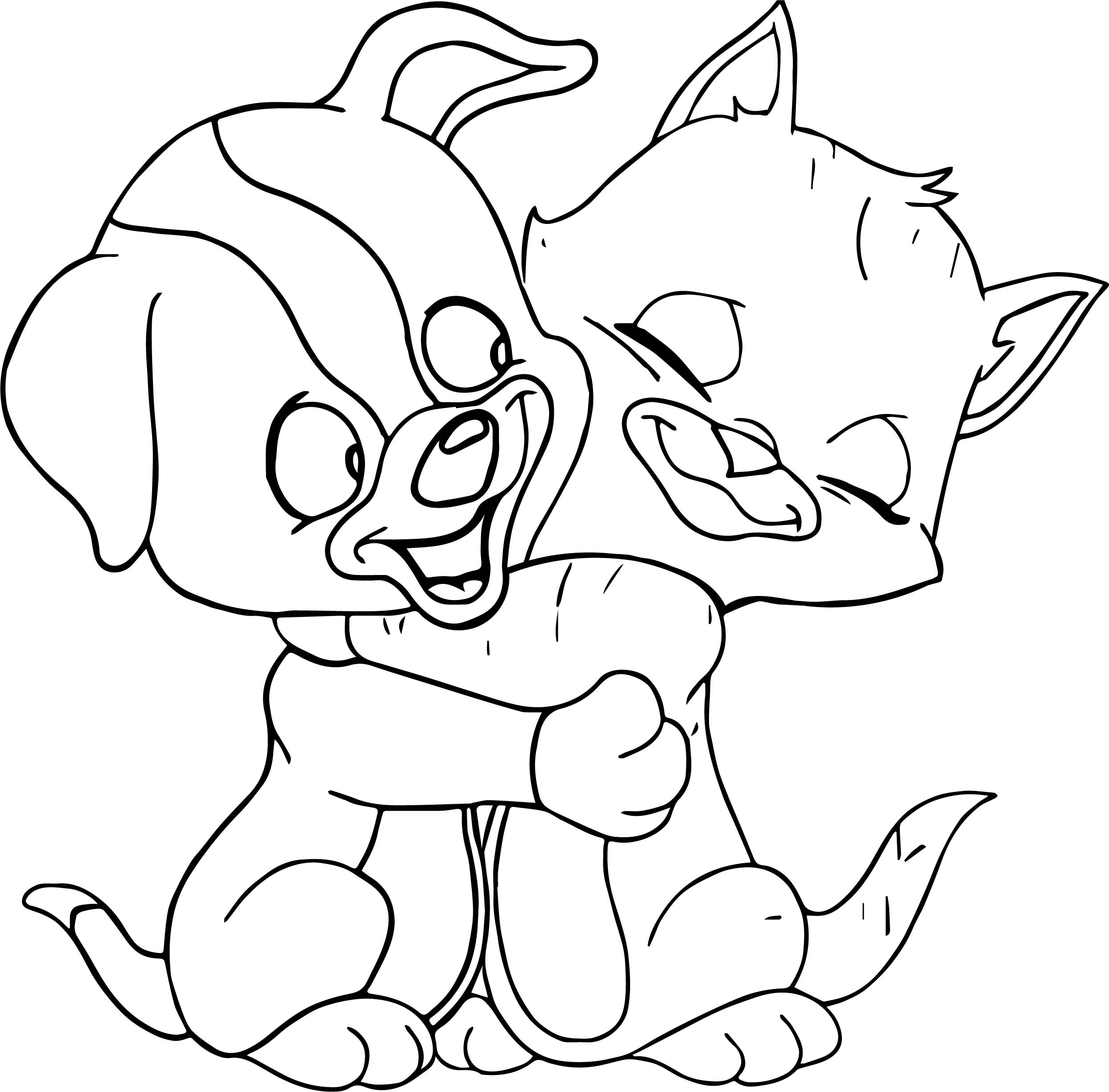 2487x2448 Cat Dog Hug Coloring Page Wecoloringpage