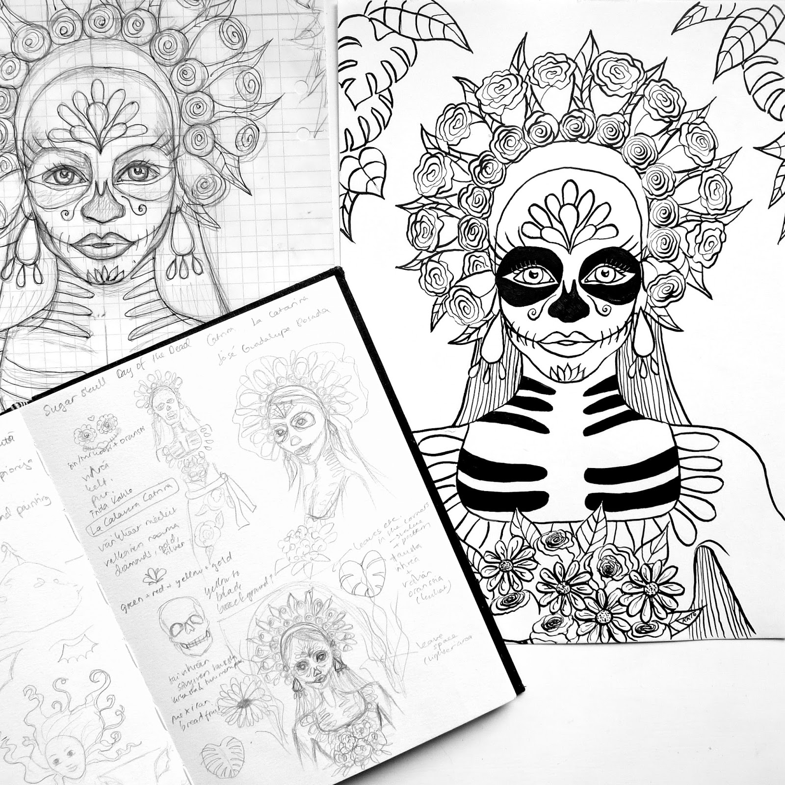 1600x1600 Sugar Skull Girl Acrylic Painting On Cardboard