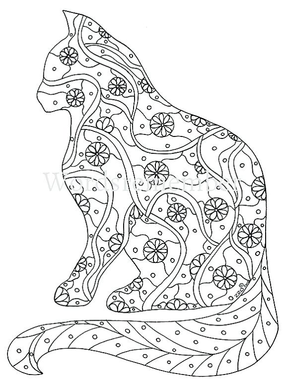 570x765 Cat Coloring Pages For Adults Also Cats And Hearts Colouring Page