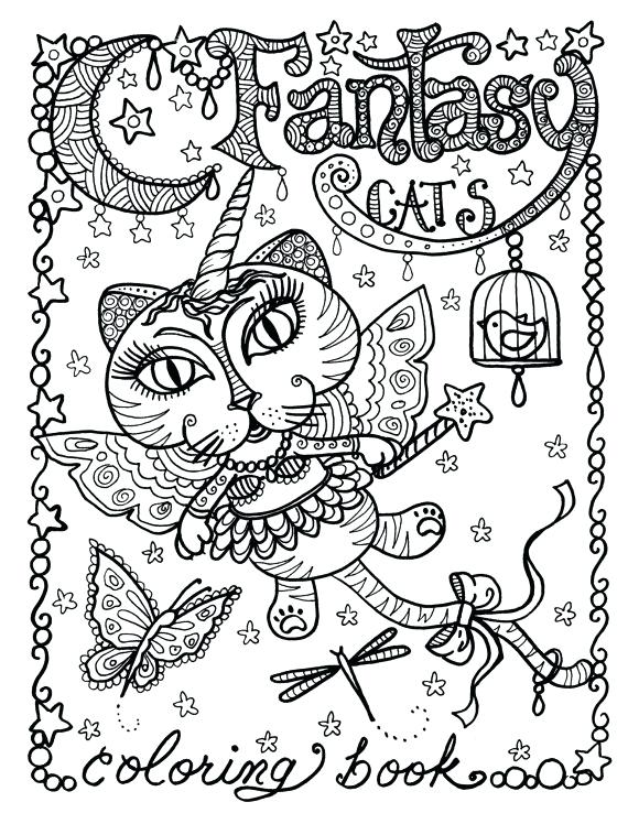 570x738 Art Coloring Page Fantasy Cats Coloring Page For Adults Art