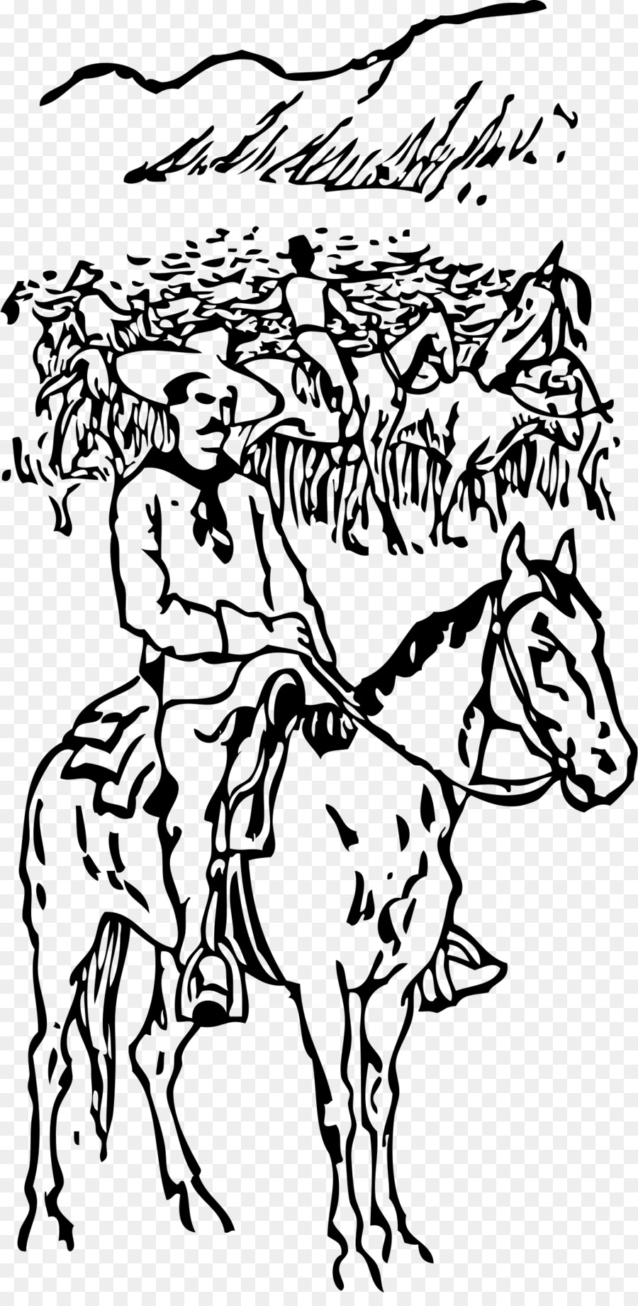 900x1840 Texas Longhorn Cattle Drive Cowboy Ranch Clip Art