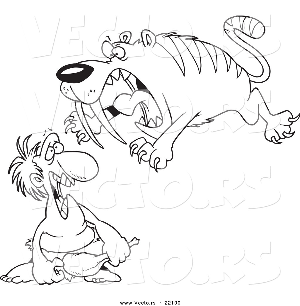 1024x1044 Vector Of A Cartoon Saber Tooth Tiger Attacking A Caveman