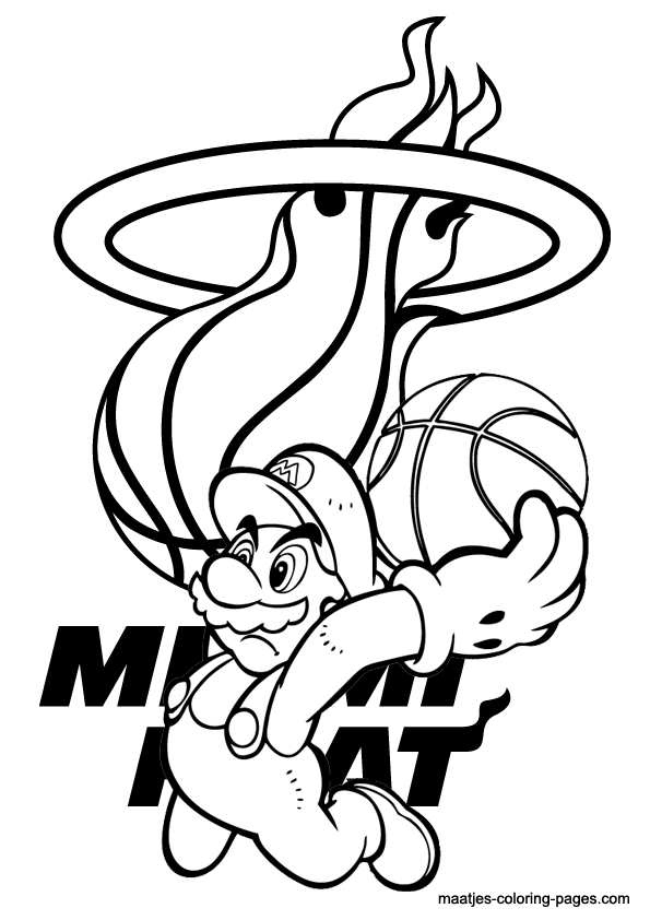 595x842 Nba Basketball Coloring Pages Miami Heat Mario Page