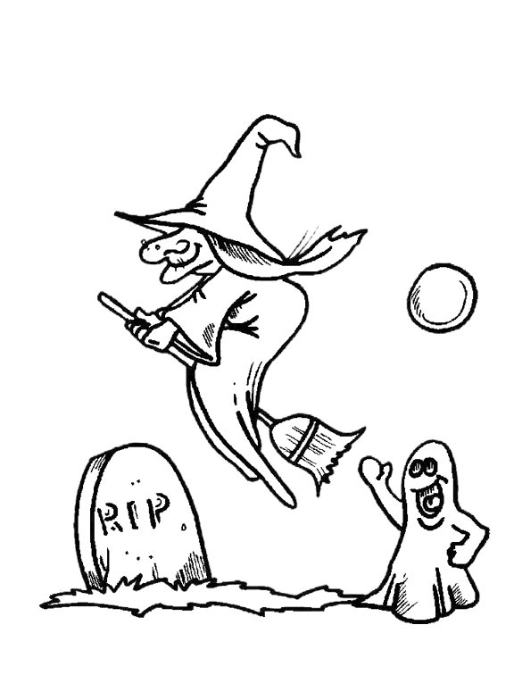 576x756 New! Witch And Ghost In Cemetery Coloring Page Graveyard 5