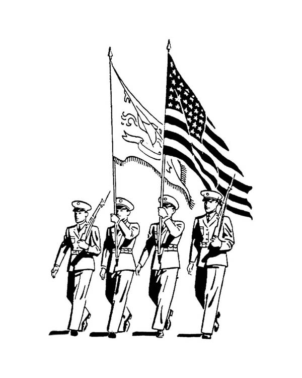 600x750 Celebrating Veterans Day With Officers March Parade Coloring Page