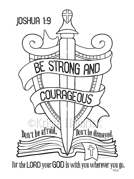 570x760 Be Strong And Courageous Coloring Page 8.5x11 Bible