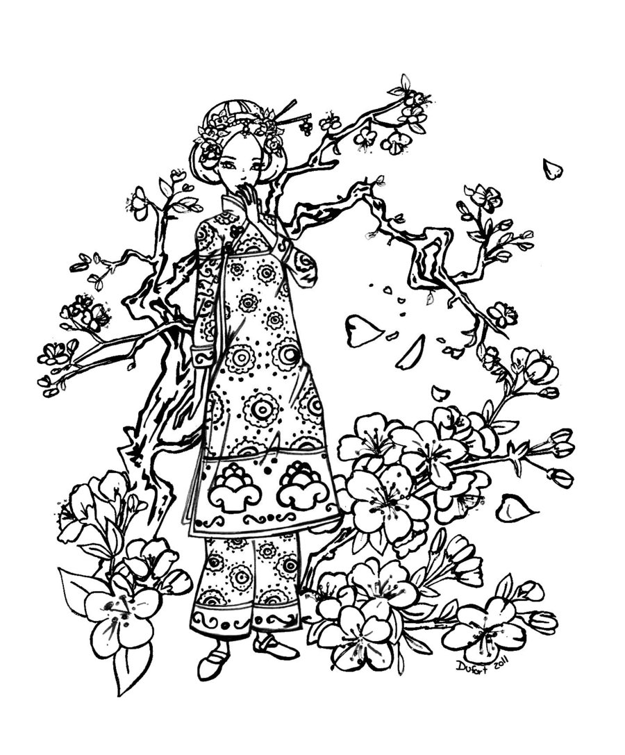 900x1087 Expert Japanese Cherry Blossom Coloring Pages