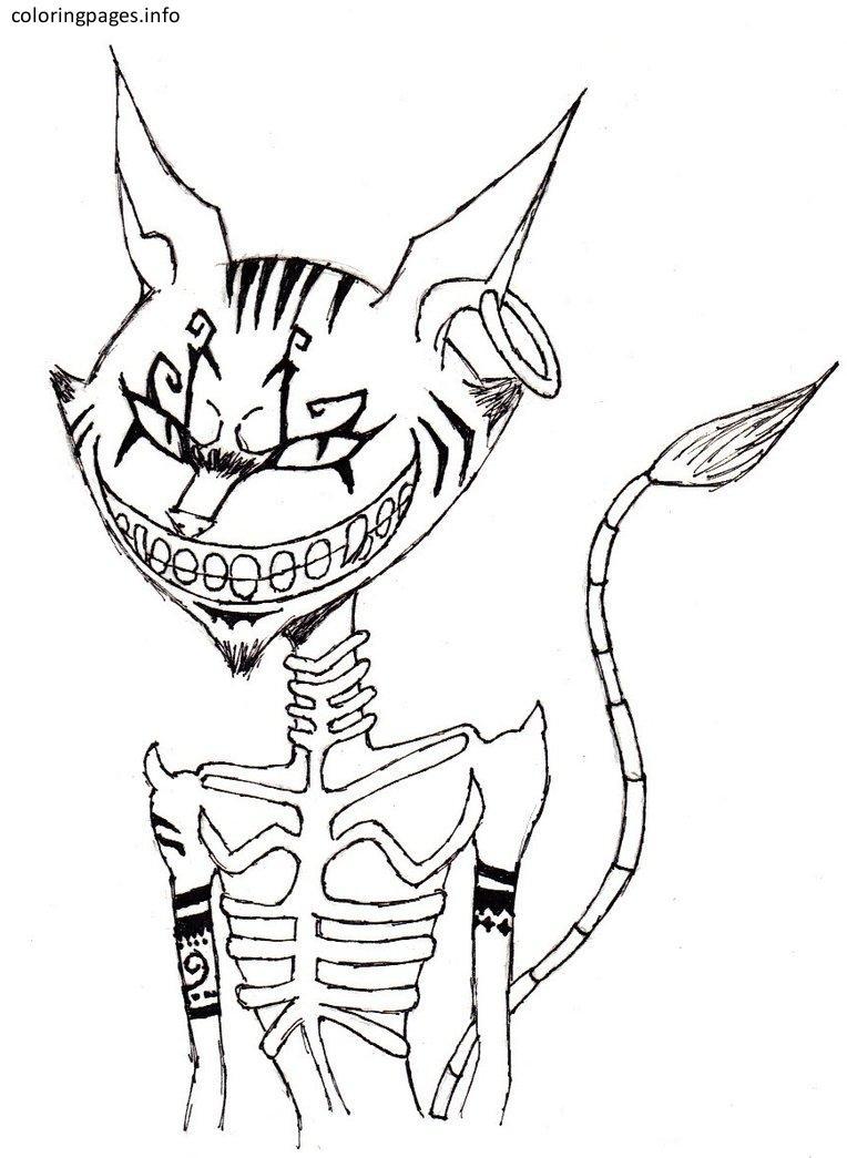 764x1045 Incredible Evil Cheshire Cat Coloring Printable Pict For Page