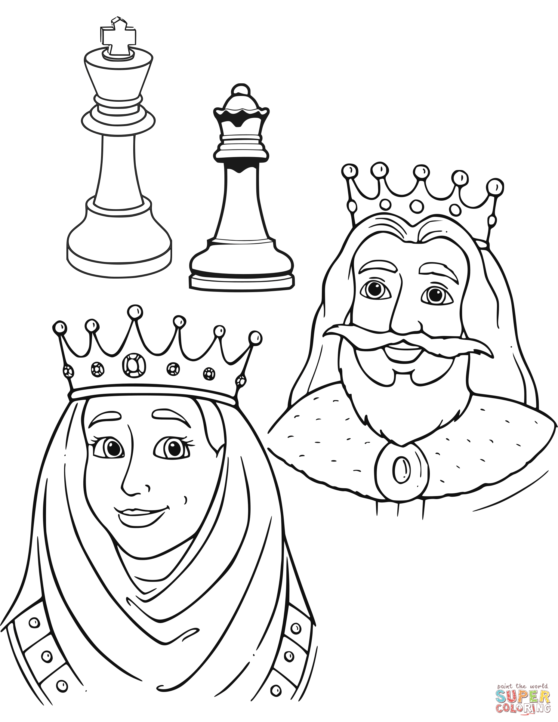1855x2400 Best Of Queen And King Chess Pieces Coloring Page