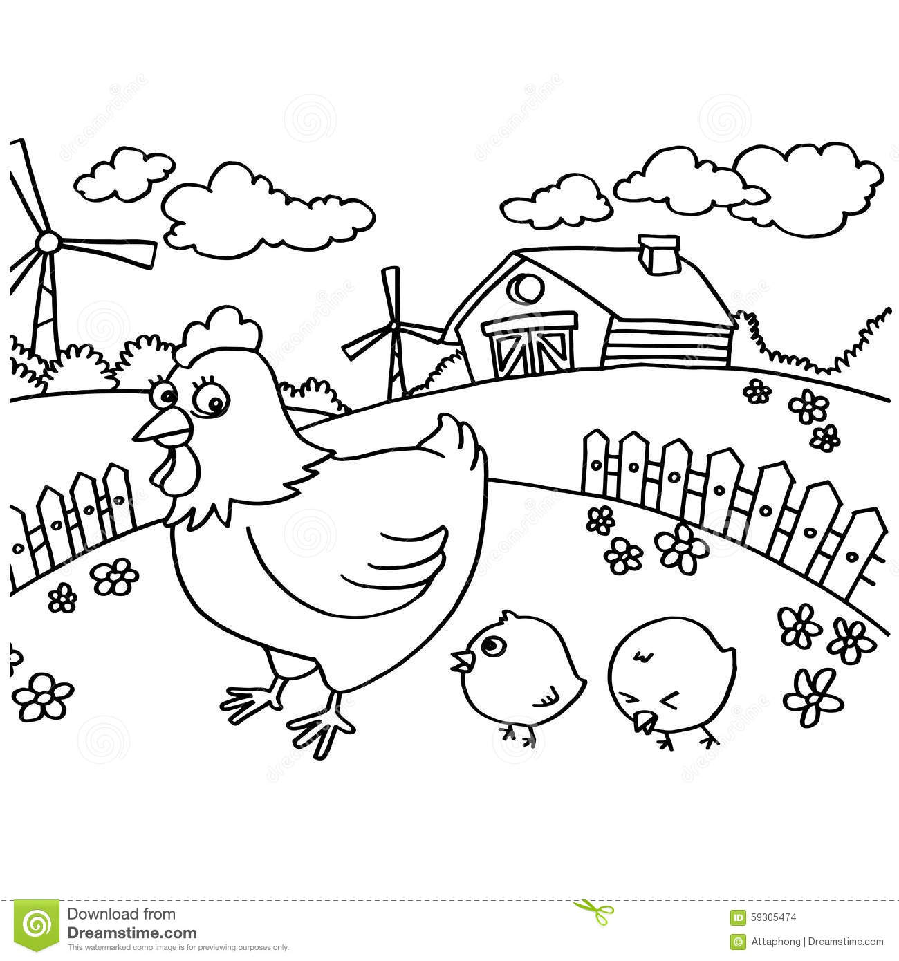 1300x1390 Chicken Coloring Pages Vector Image Outline 59305474