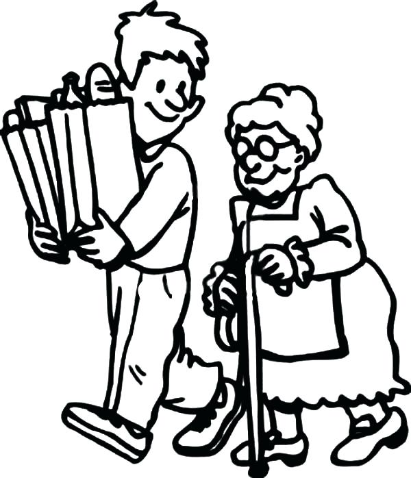 600x698 Helping Others Coloring Pages Helping Others By Carrying Elderly