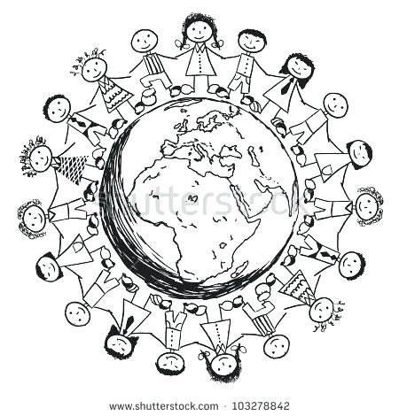 450x470 World Map Coloring Page Children Around The World Coloring World