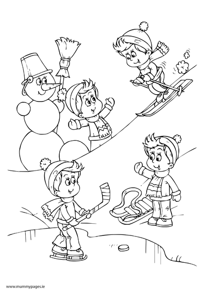 422x597 Children Playing In Snow Colouring Page Mummypages.mummypages.ie