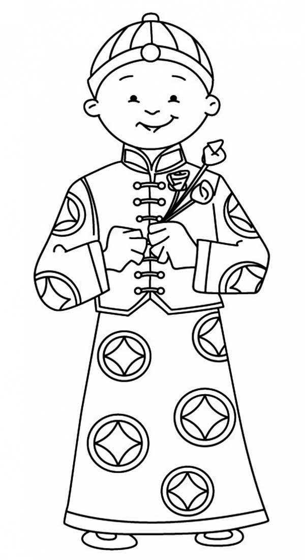 600x1101 A Young Boy Holding Flowers Say Happy Chinese New Year In Chinese