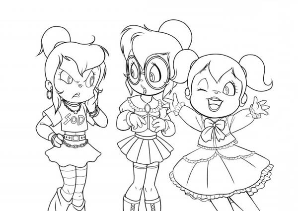 600x425 Three Happy Chipettes Coloring Page