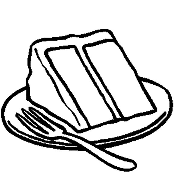 600x585 Slice Of Chocolate Cake On Plate With Fork Coloring Pages
