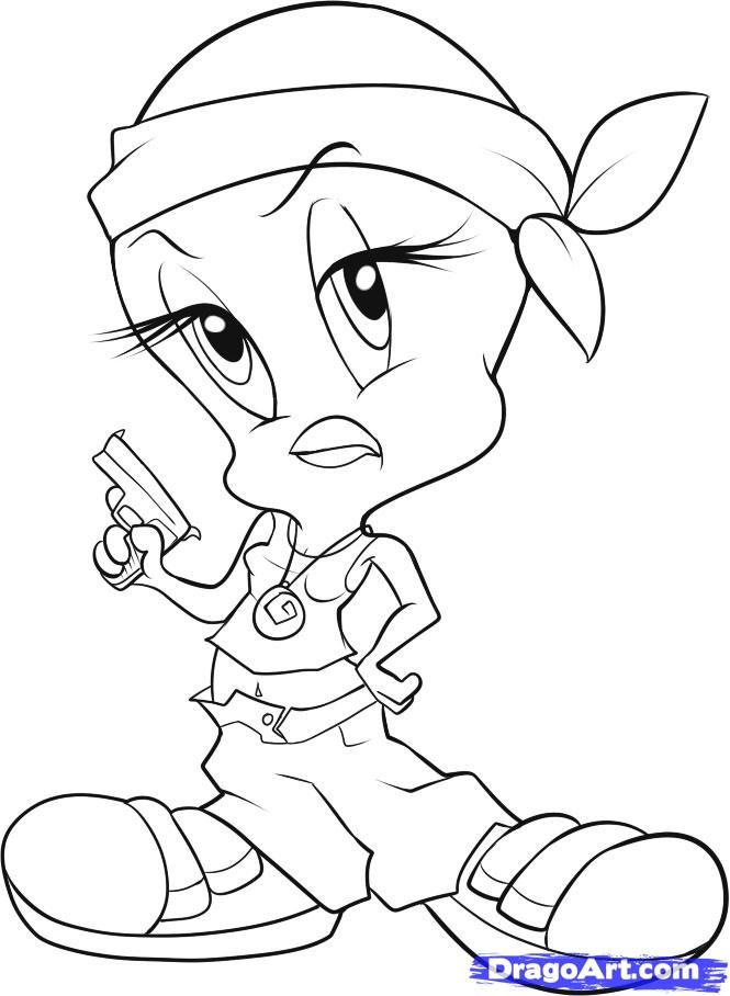 665x908 Drawings Of Cartoon Characters How To Draw Gangster Tweety Step
