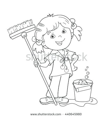450x470 Child Body Outline Coloring Page Kids Doing Chores Pages Stock