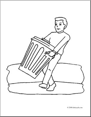 304x392 Clip Art Kids Chores Taking Out The Trash (Coloring Page) I
