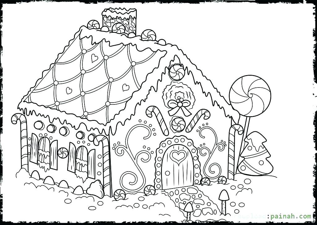 1024x728 House Coloring Pages Printable Easy Gingerbread House Coloring