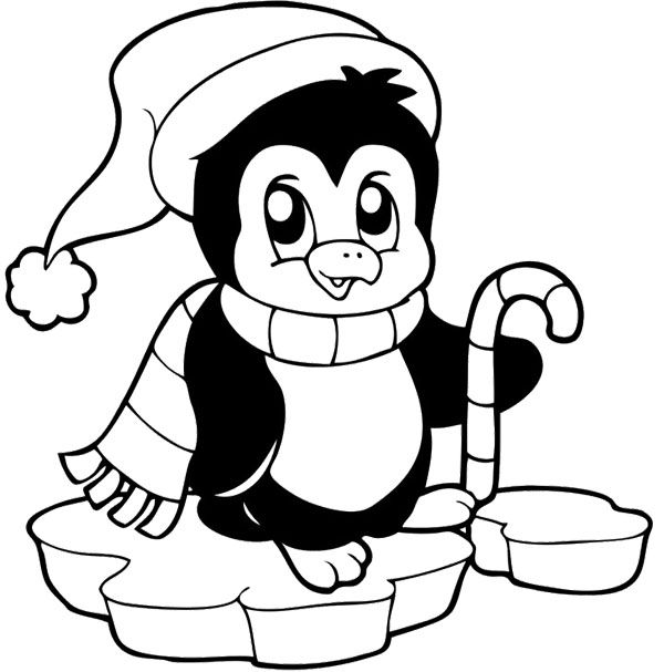 600x607 Coloring Pages Of Penguins Cute Penguin On Christmas Coloring Page