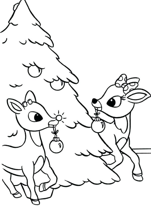 600x816 Christmas Coloring Pages Reindeer And Decorated Tree Coloring Page